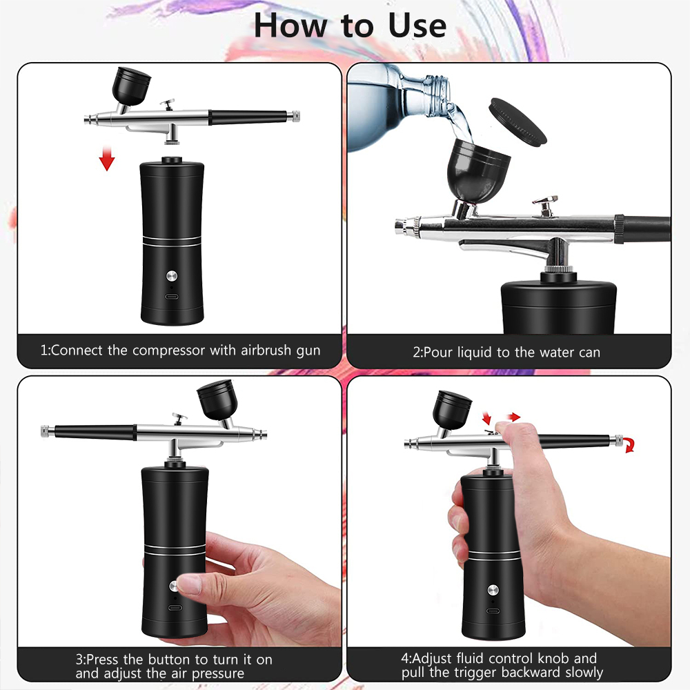 Airbrush Kit With Mini Compressor - Kit de aerógrafo mini recargable con